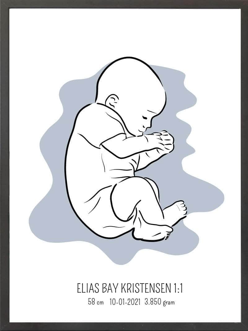 Birth Poster Fødselsplakat : Fosterstilling Lyserød