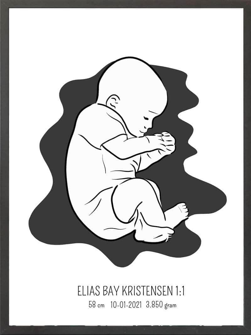 Birth Poster Fødselsplakat : Fosterstilling Lyserød