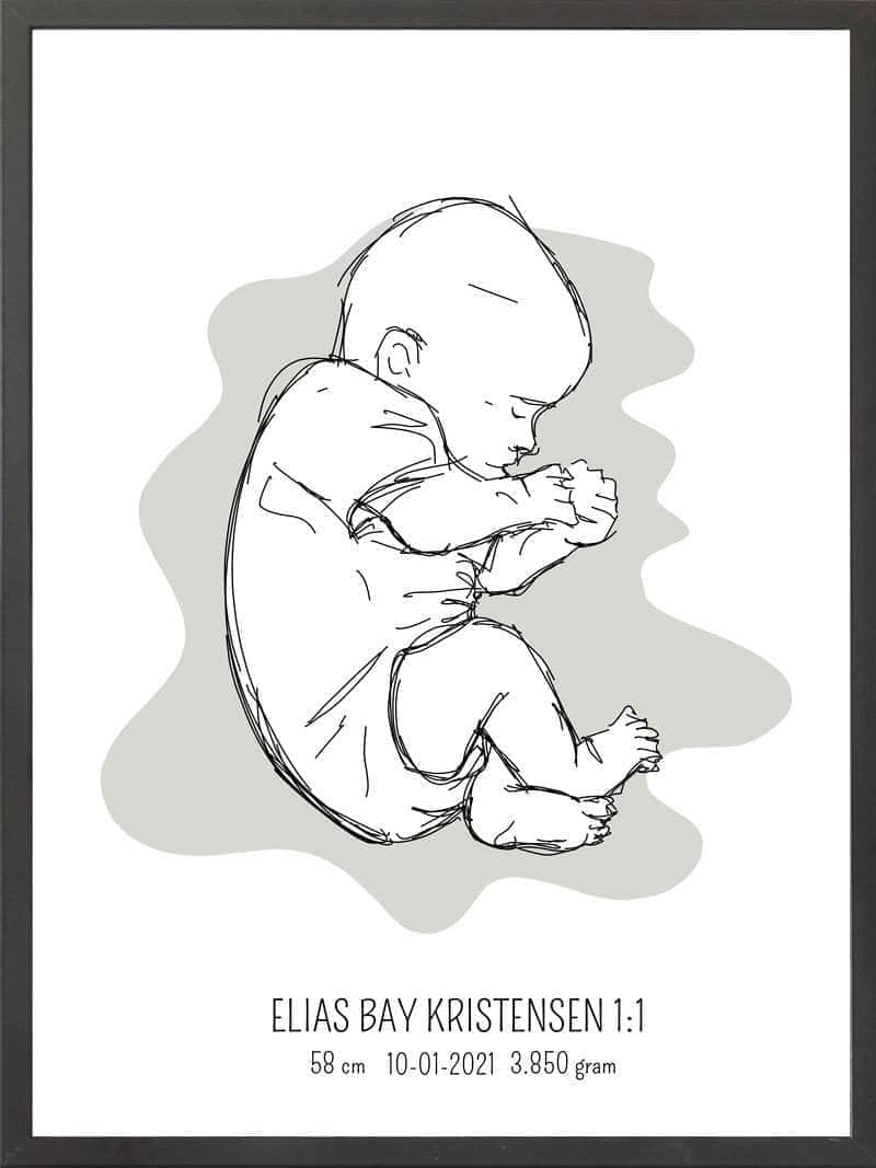 Birth Poster Fødselsplakat : Fosterstilling Lyserød
