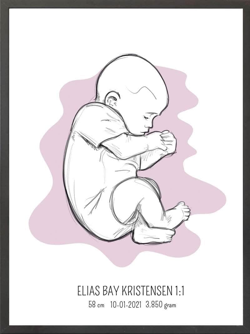 Birth Poster Fødselsplakat : Fosterstilling Lyserød