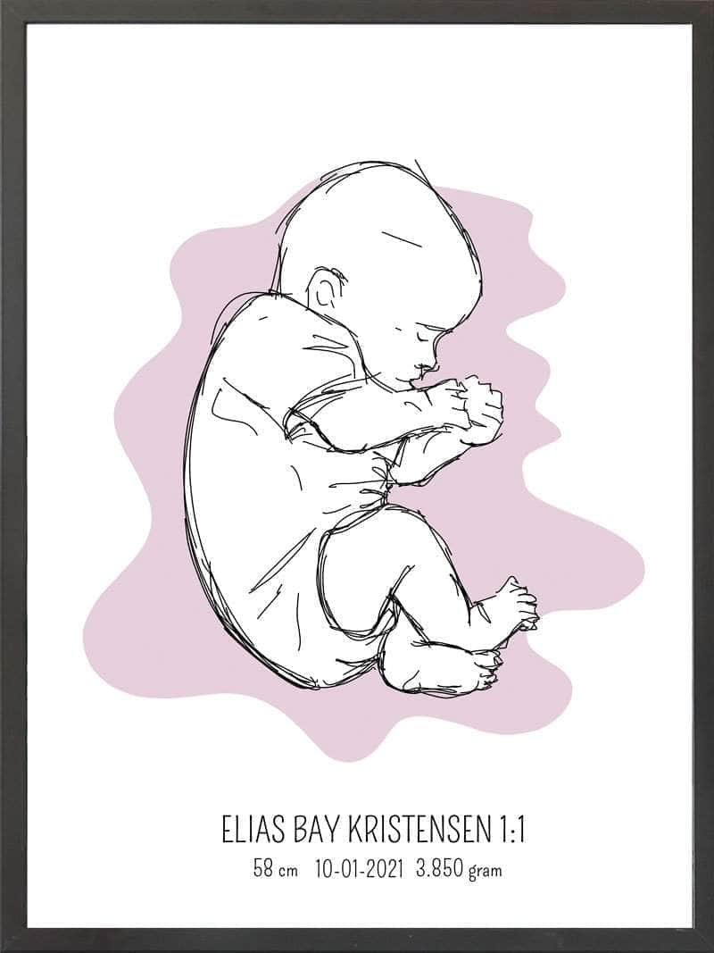 Birth Poster Fødselsplakat : Fosterstilling Lyserød