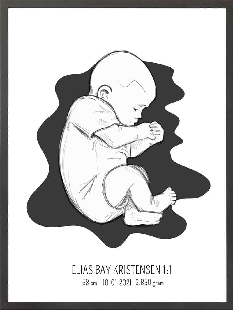 Birth Poster Fødselsplakat : Fosterstilling Lyserød