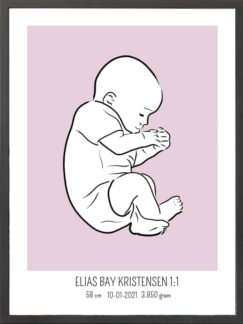 Birth Poster Fødselsplakat : Fosterstilling Lyserød