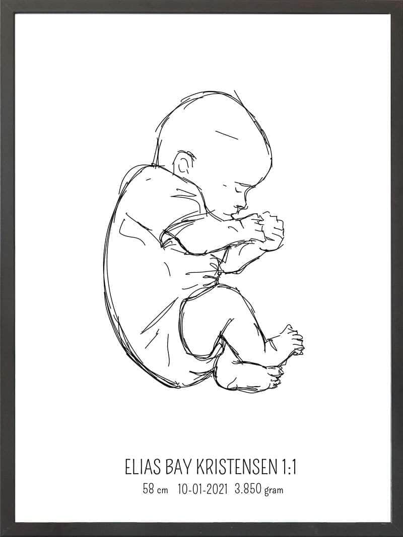 Birth Poster Fødselsplakat : Fosterstilling Lyserød