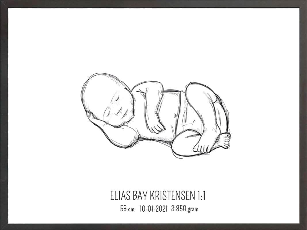 Birth Poster Fødselsplakat : Liggende Blå