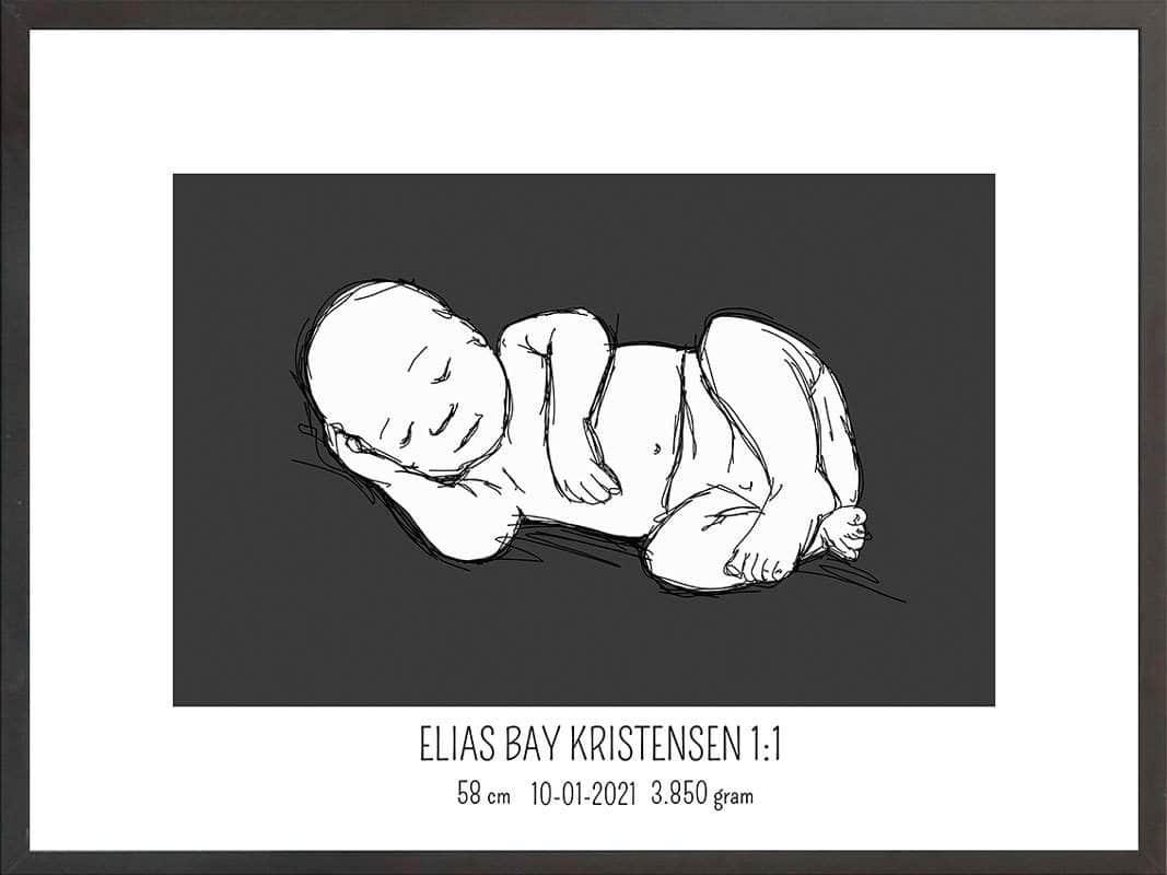 Birth Poster Fødselsplakat : Liggende Blå