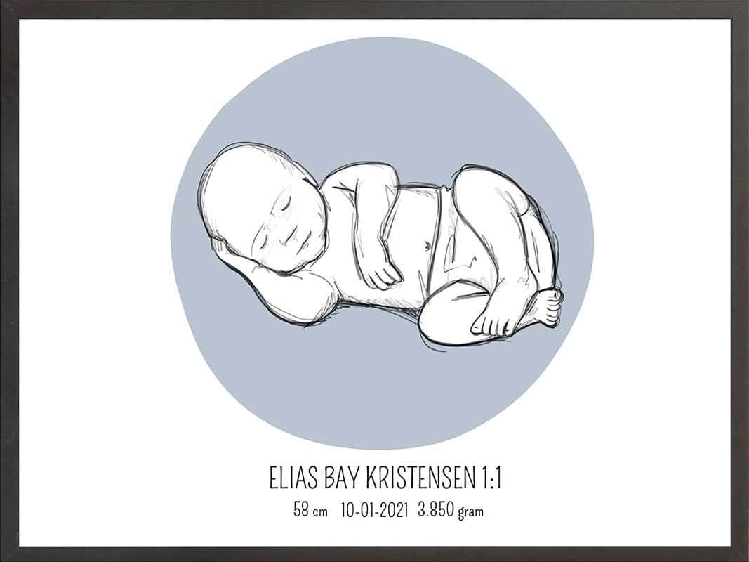Birth Poster Fødselsplakat : Liggende Blå
