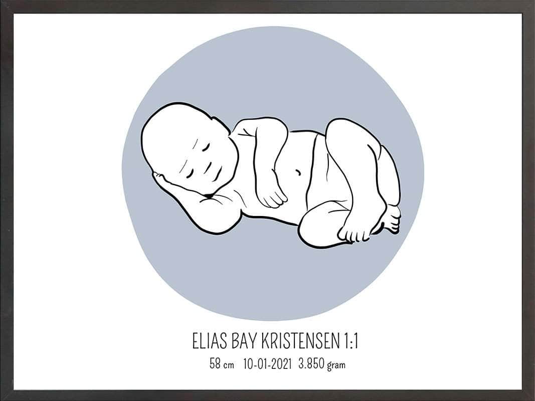 Birth Poster Fødselsplakat : Liggende Blå