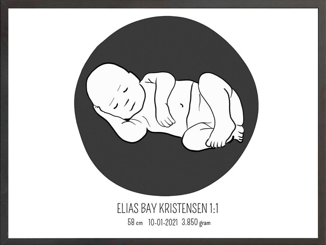 Birth Poster Fødselsplakat : Liggende Blå