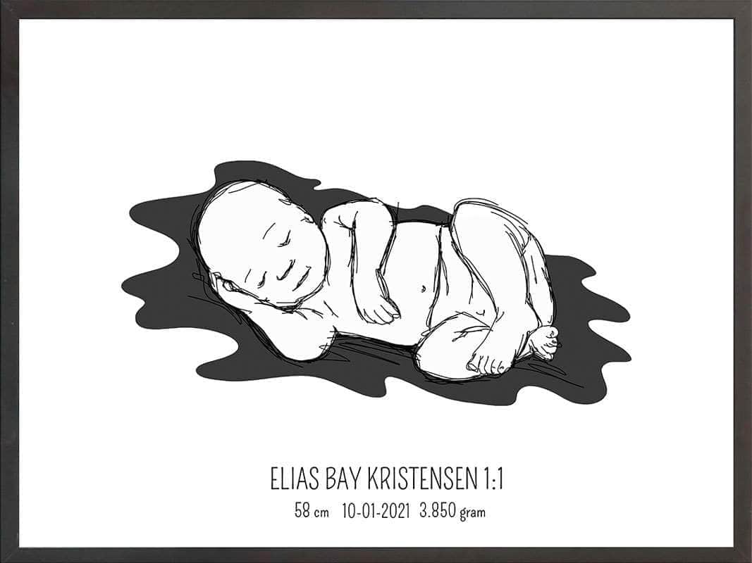 Birth Poster Fødselsplakat : Liggende Blå