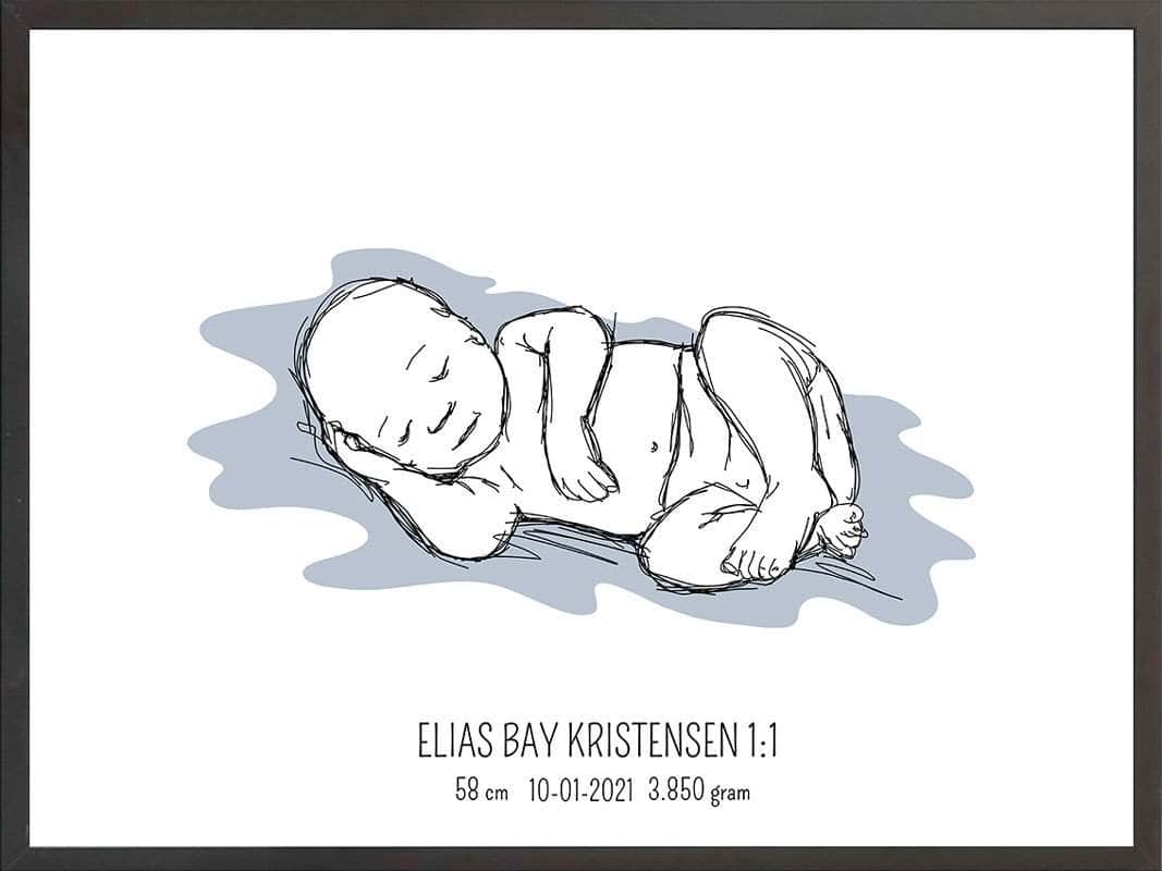 Birth Poster Fødselsplakat : Liggende Blå