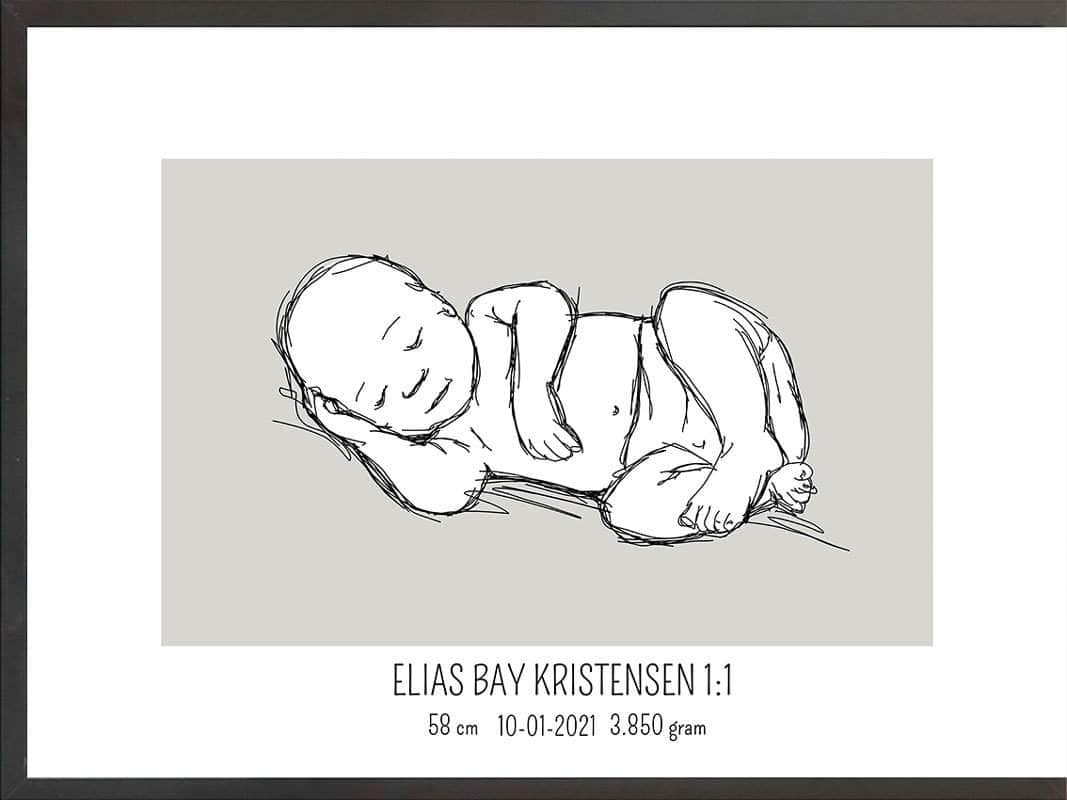 Birth Poster Fødselsplakat : Liggende Blå