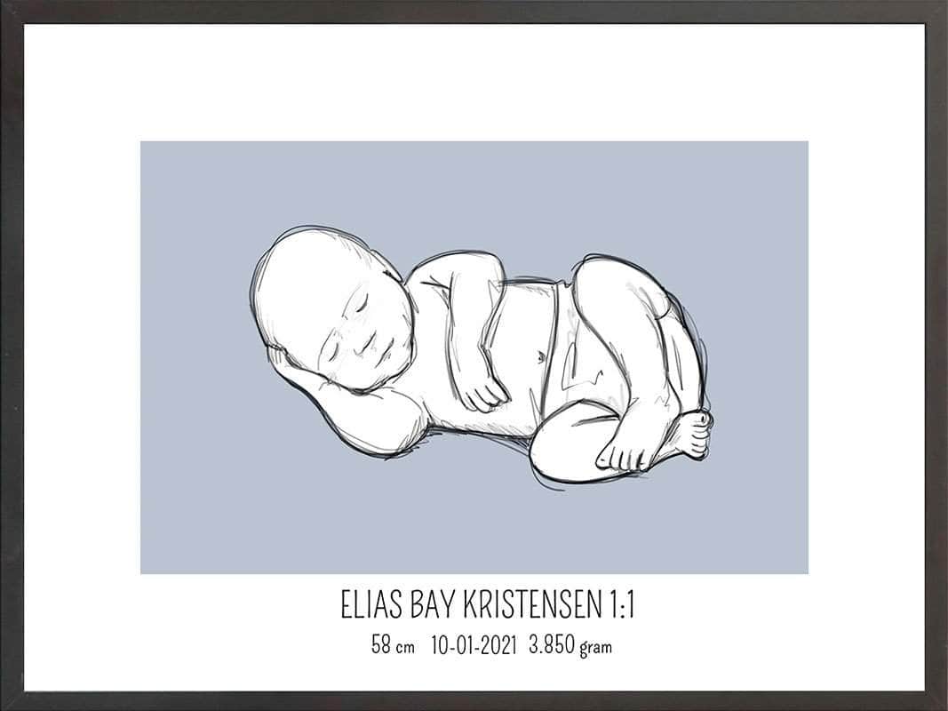 Birth Poster Fødselsplakat : Liggende Blå