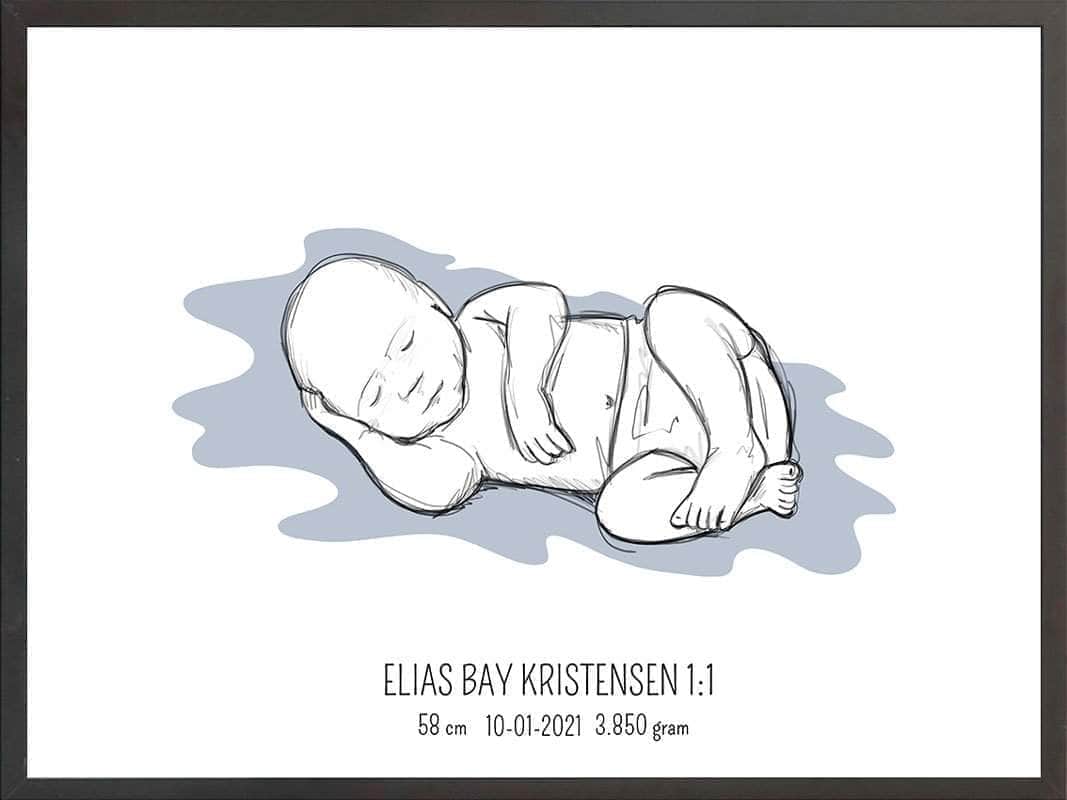 Birth Poster Fødselsplakat : Liggende Lyserød