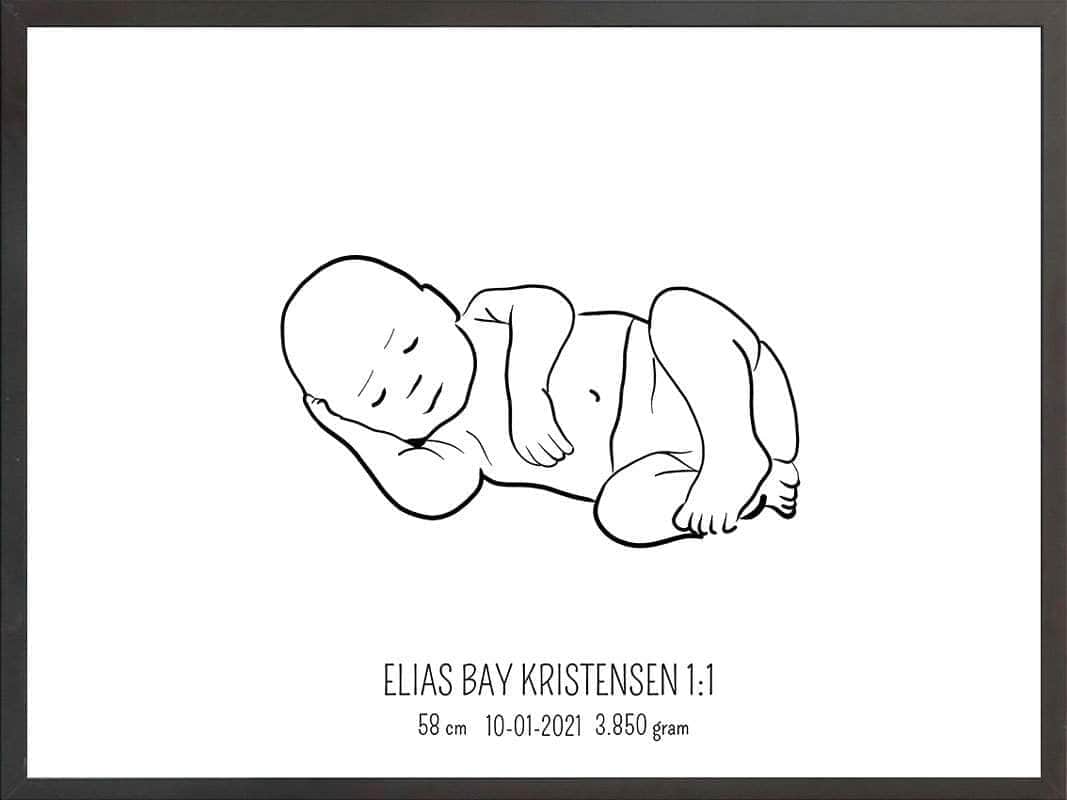 Birth Poster Fødselsplakat : Liggende Lyserød
