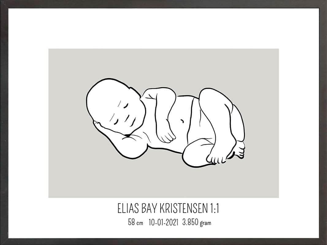 Birth Poster Fødselsplakat : Liggende Lyserød