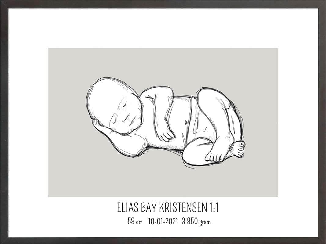 Birth Poster Fødselsplakat : Liggende Lyserød