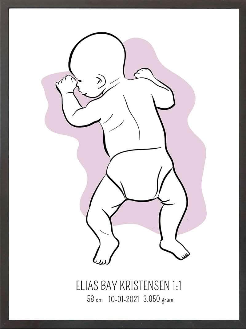Birth Poster Fødselsplakat : På Maven Lyserød