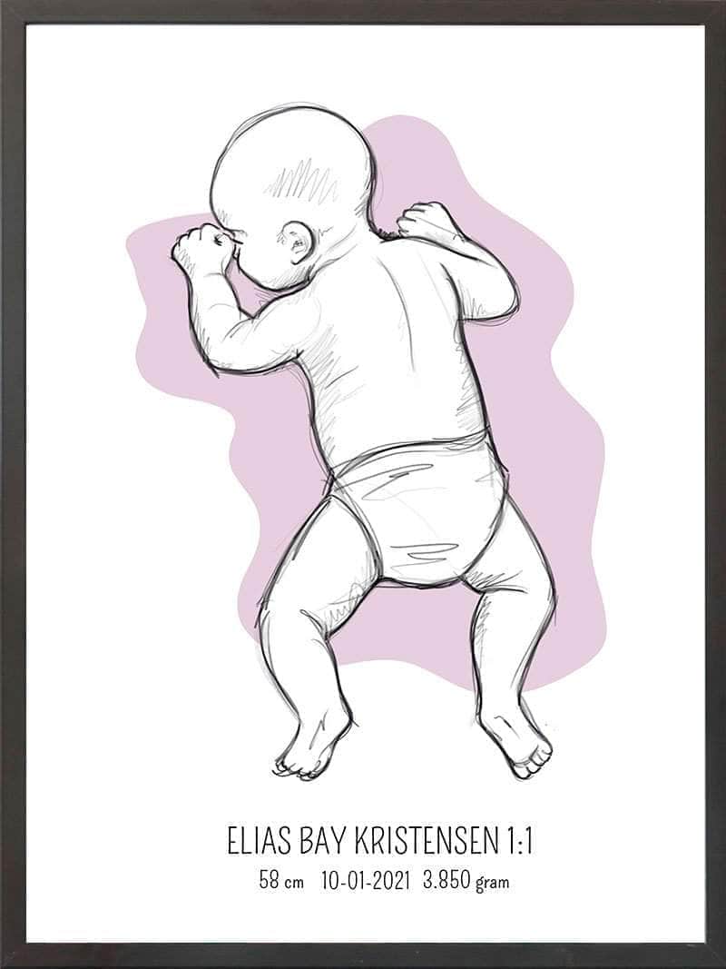 Birth Poster Fødselsplakat : På Maven Lyserød