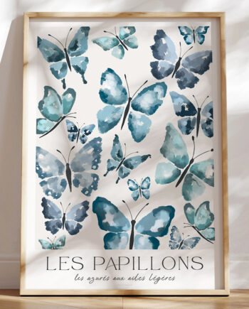 Blå Plakat Med Sommerfugle Les Papillons