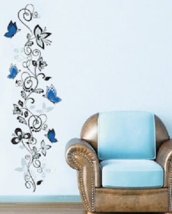 Dekoration Med Blomster Og Sommerfugle Wallsticker