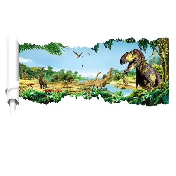 Dinosaurus Wallsticker Revet Hul Væggen 90x50cm