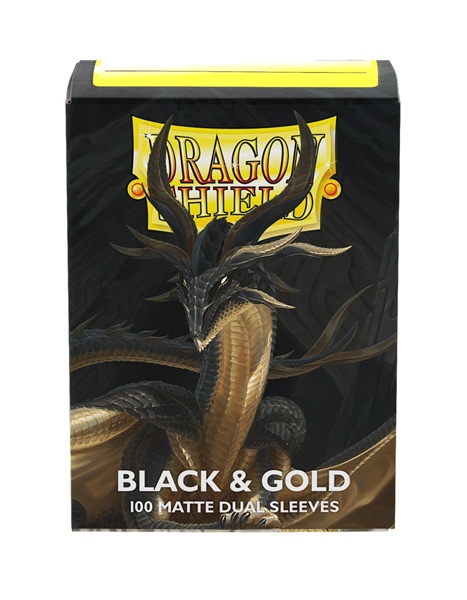 Dragon Shield Deck Protectors Matte Dual Sleeves: Black   Gold 100 Lommer Dragonshield Sleeves  At-15069