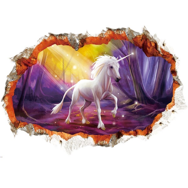 Enhjørning Wallsticker Magisk Enhjørning Skoven Gul Lilla