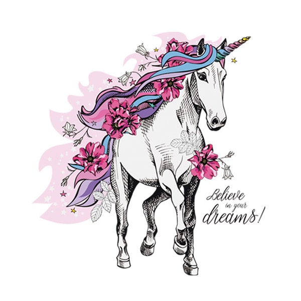 Flot Enhjørning Wallsticker Believe In Your Dreams 48x60cm