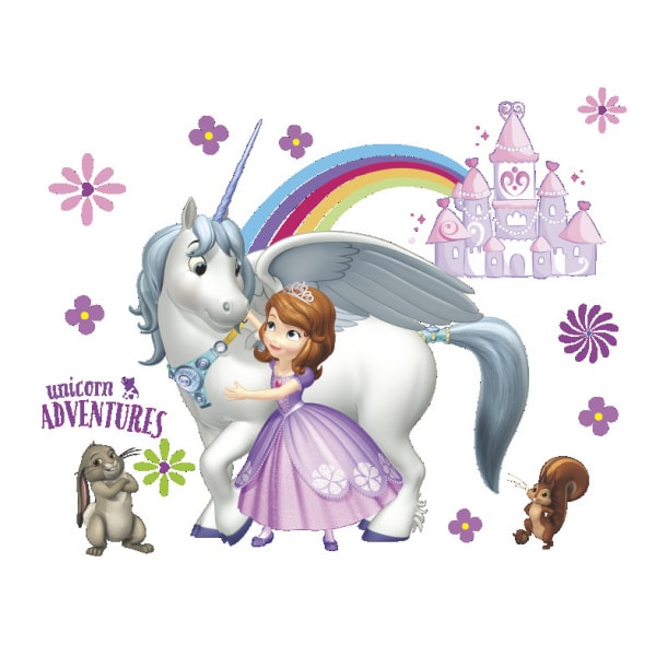 Flot Eventyrlig Wallsticker Med Prinsesse Enhjørning Regnbue