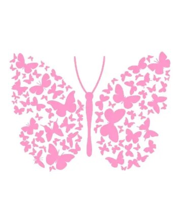 Flot Stor Sommerfugl Wallsticker Med Mange Små Sommerfugle  Pink
