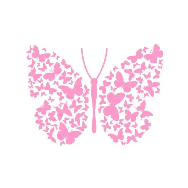 Flot Stor Sommerfugl Wallsticker Med Mange Små Sommerfugle Pink