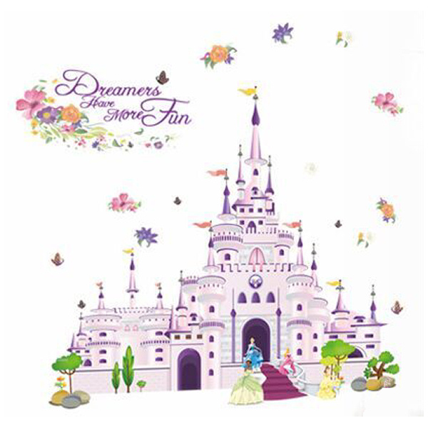Flot Wallsticker Med Et Stort Prinsesseslot 100x85cm