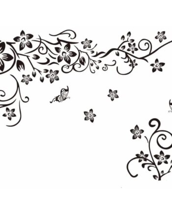 Flot Wallsticker Med Sommerfugle Og Blomster  80x130cm