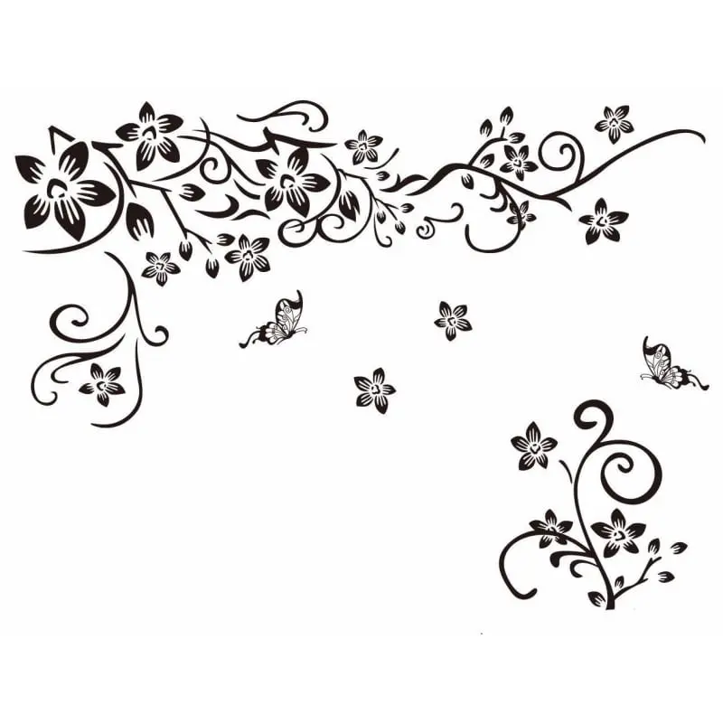 Flot Wallsticker Med Sommerfugle Og Blomster 80x130cm