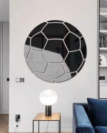 Fodbold Spejl  Selvklæbende Akryl Spejl Klistermærker  Klassisk Design  Sort  23cm