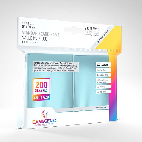 Gamegenic Prime Sleeves: Standard Card Game Size Value Pack  200 Kortlommer   Ggs10071ml