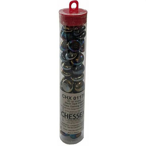 Gaming Counters Chessex: Black Opal Iridized Glass Stones  Qty 40  In 14cm Tube