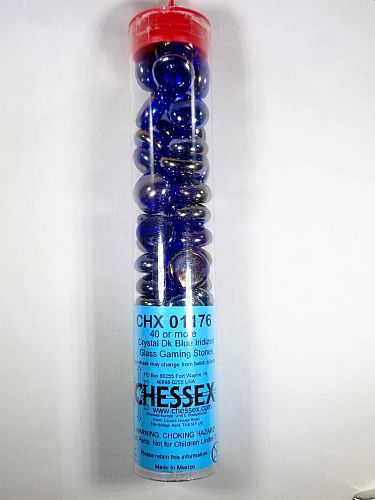 Gaming Counters Chessex: Crystal Dark Blue Iridized Glass Stones  Qty 40  In 14cm Tube