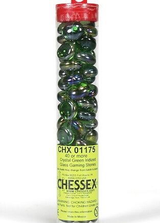 Gaming Counters Chessex: Crystal Green Iridized Glass Stones  Qty 40  In 14cm Tube