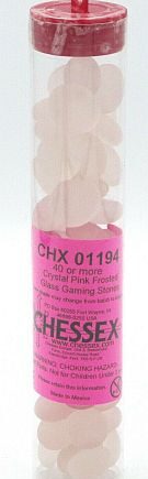 Gaming Counters Chessex: Crystal Pink Frosted Glass Stones  Qty 40  In 14cm Tube