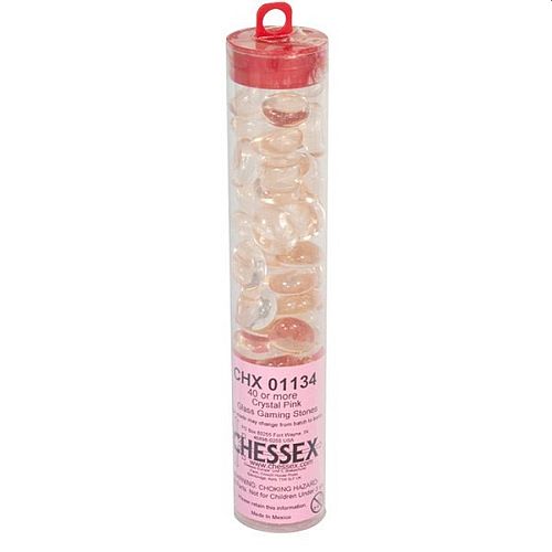 Gaming Counters Chessex: Crystal Pink Glass Stones  Qty 40  In 14cm Tube
