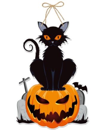 Hængende Halloween Vægdekoration  Sort Kat På Skræmmende Græskar