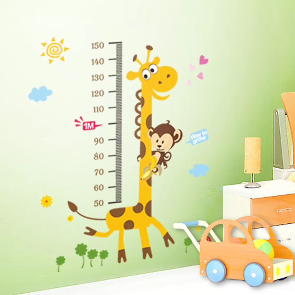 Højdemåler Med Giraf Og Abe Wallsticker