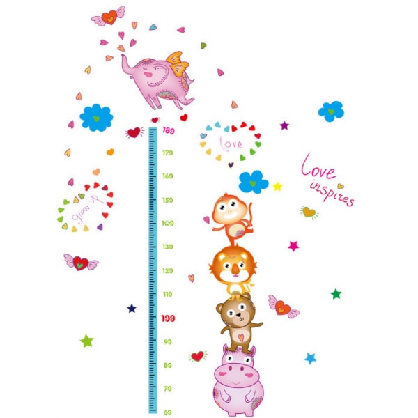 Højdemåler Wallsticker Dyretårn Og Masser Af Hjerter 60-180cm