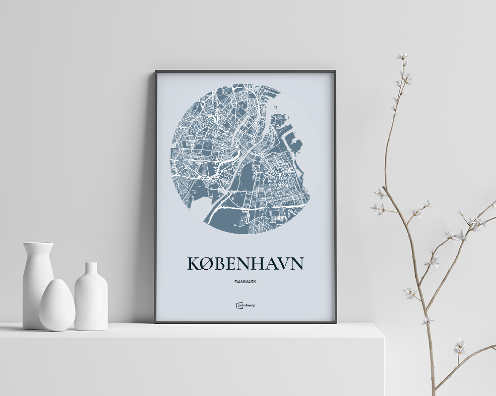 København Plakaten Rundt Kort Havblå 21 30 Cm  A4