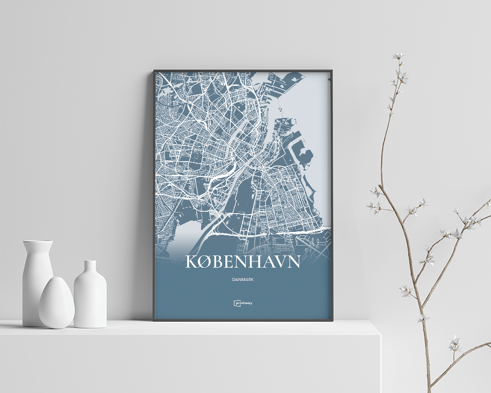 København Plakaten Fuldt Kort Havblå 21 30 Cm  A4
