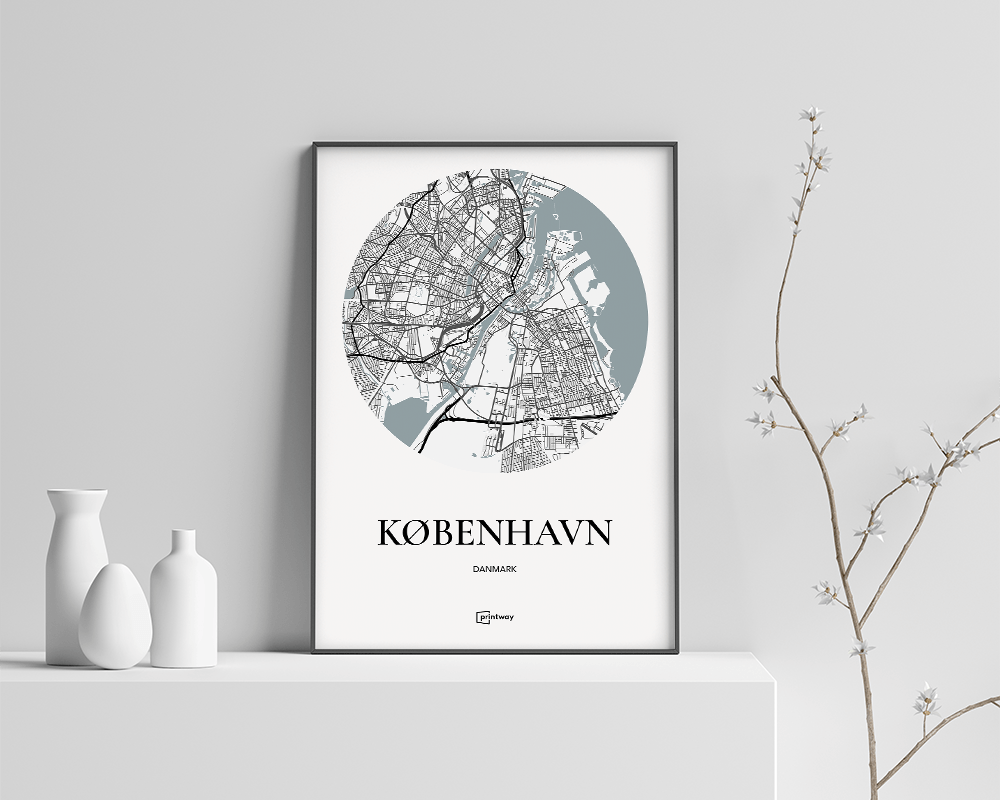 København Plakaten Rundt Kort Hvid 21 30 Cm  A4