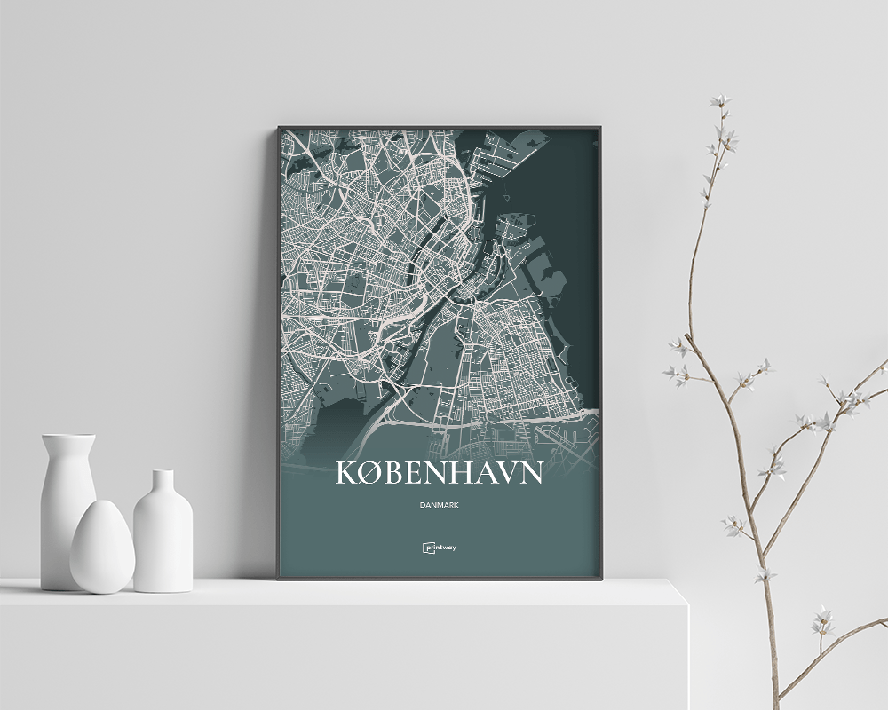 København Plakaten Fuldt Kort Skovgrøn 30 42 Cm  A3