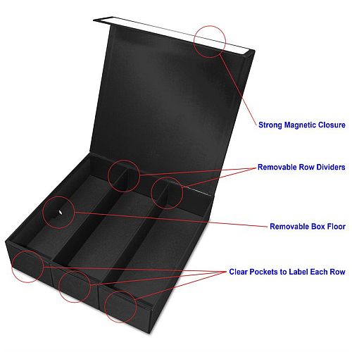 Kortkasse Opbevaringsboks  Sort Pap  Rækker   Magnetlukning Holder 2800 Kort  Bcw- -cgb-3r-bwt